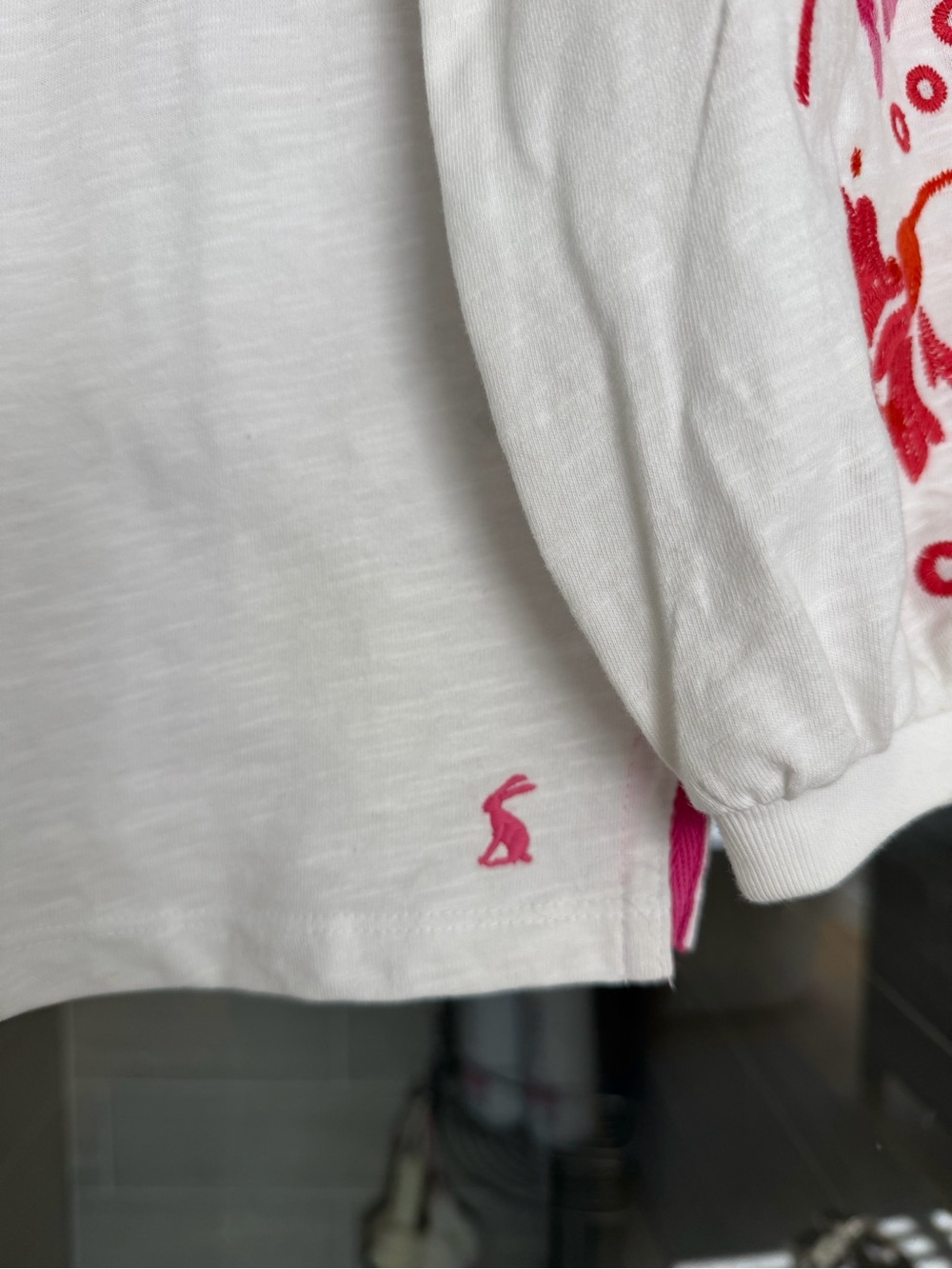 Joules White Peasant Blouse with Pink & Red Floral Sleeve Embroidery - Picture 2 of 4